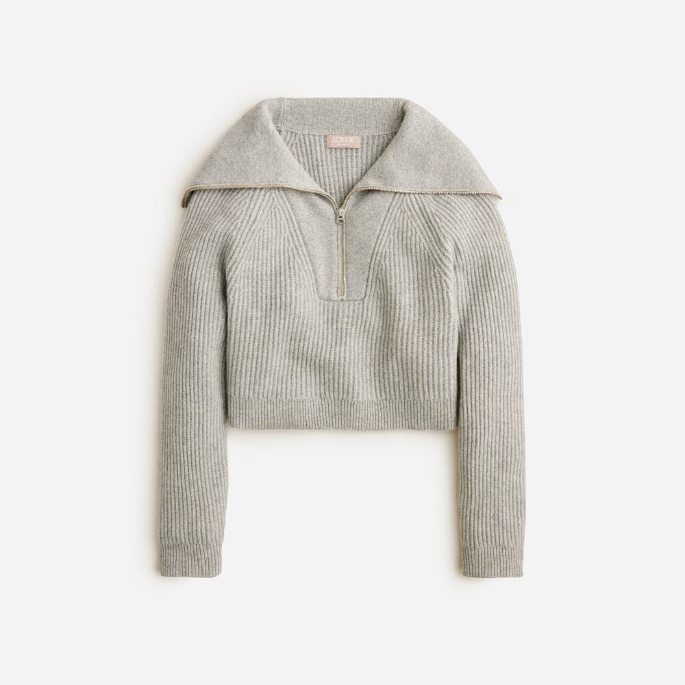 J.Crew 'Cashmere' Grey Shrunken Wide-Collar Half-Zip Sweater Size XXL